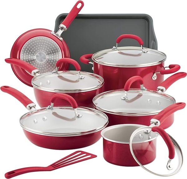 Rachael Ray Enameled Cookware Set - Red Shimmer - 13-piece