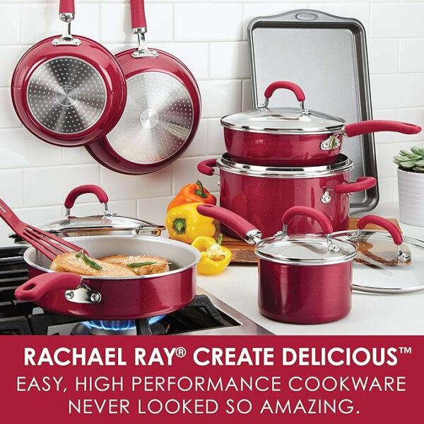Rachael Ray Enameled Cookware Set - Red Shimmer - 13-piece - Image 2