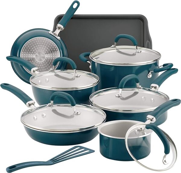 Rachael Ray Enameled Cookware Set (Teal Shimmer) - 13pc