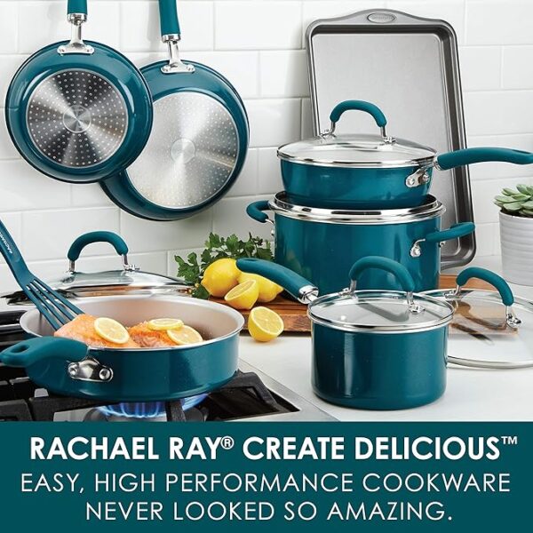 Rachael Ray Enameled Cookware Set (Teal Shimmer) - 13pc - Image 3