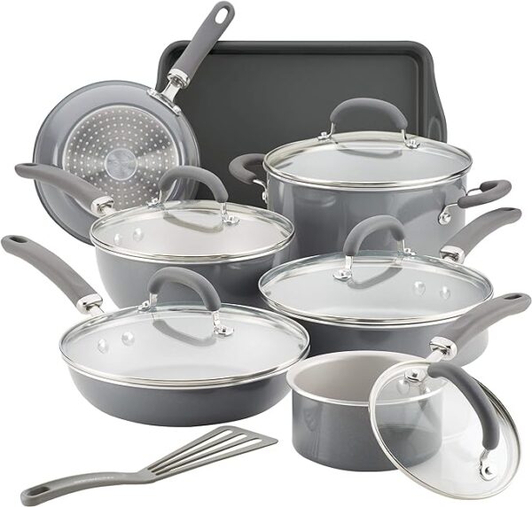 Rachael Ray Enameled Cookware Set (Grey Shimmer) - 13pc