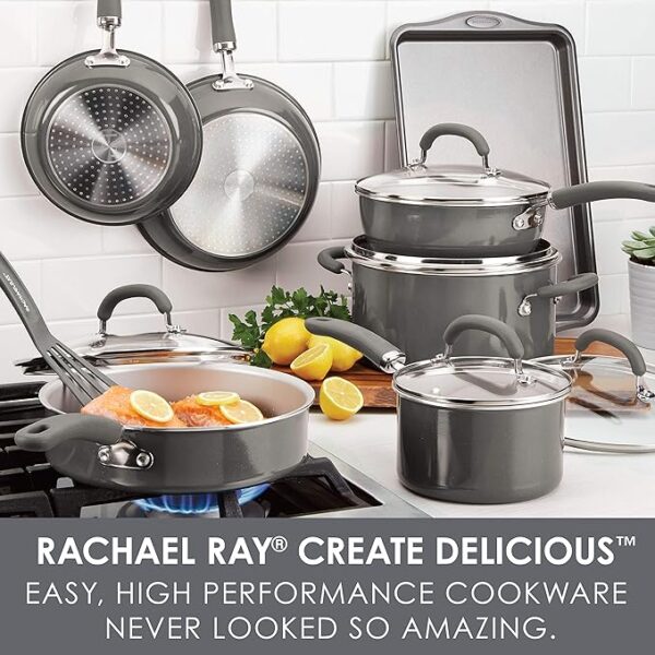 Rachael Ray Enameled Cookware Set (Grey Shimmer) - 13pc - Image 2
