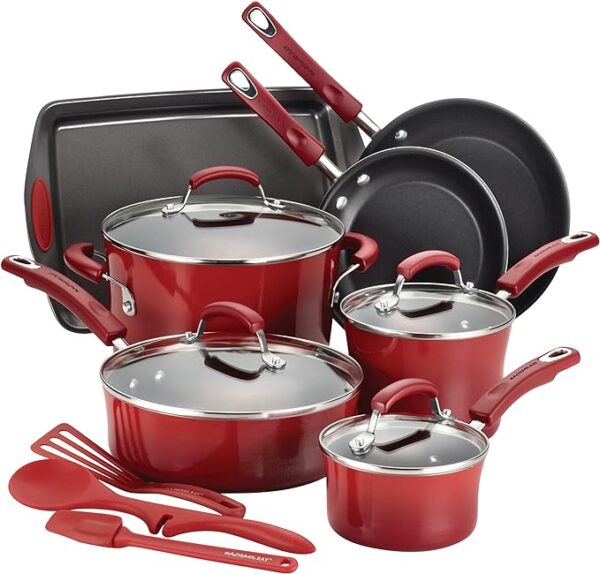 Rachael Ray Brights Nonstick Cookware Set / Pots and Pans Set - 10 Piece, Red