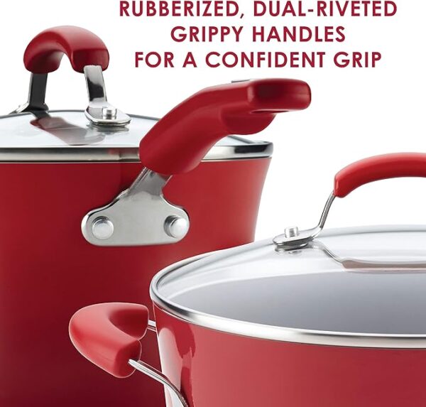 Rachael Ray Brights Nonstick Cookware Set / Pots and Pans Set - 10 Piece, Red - Image 5