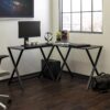 Walker Edison Glass and Metal X-Frame Corner Computer Desk, Black