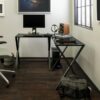 Walker Edison Glass and Metal X-Frame Corner Computer Desk, Black - Image 4