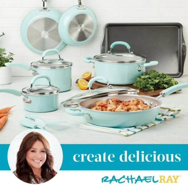 Rachael Ray Enameled Cookware Set - Light Blue Shimmer - 13-piece