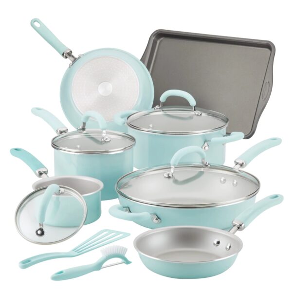 Rachael Ray Enameled Cookware Set - Light Blue Shimmer - 13-piece - Image 4