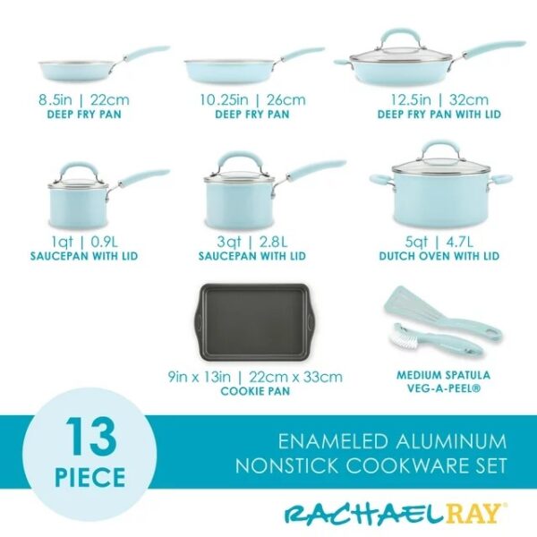 Rachael Ray Enameled Cookware Set - Light Blue Shimmer - 13-piece - Image 5