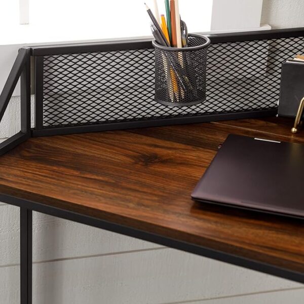 Walker Edison Industrial Corner Laptop Computer Writing Desk 42inch-Dark Walnut - Image 2