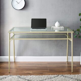 Walker Edison Olivia Contemporary 2 Tier Glass Top Metal Desk - 48" - Gold