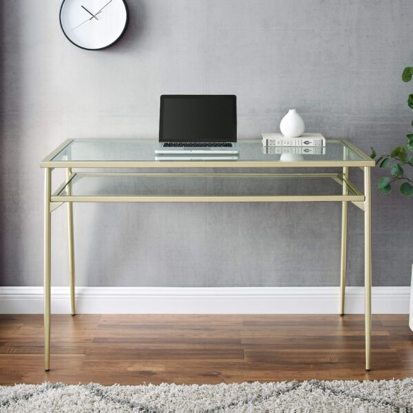 Walker Edison Olivia Contemporary 2 Tier Glass Top Metal Desk - 48" - Gold