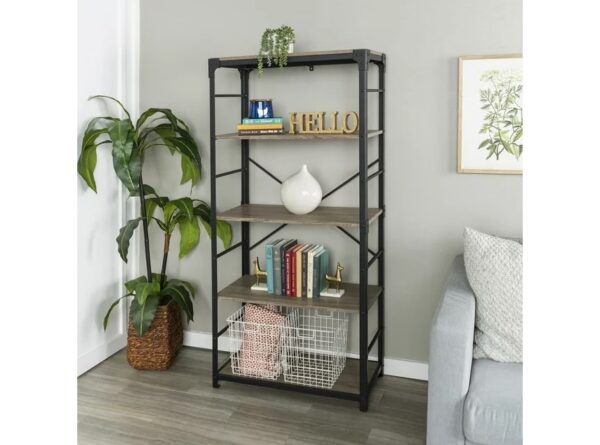 Walker Edison Angle Iron Urban Industrial Bookshelf - Driftwood