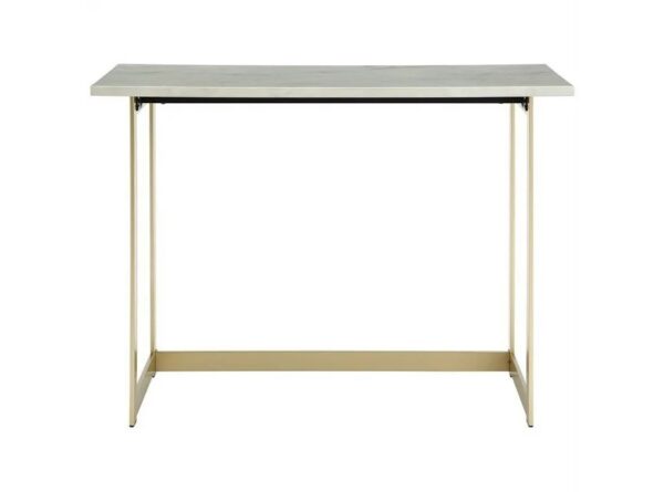 Walker Edison Modern Faux Marble Computer Desk - White Marble & Gold - 42 Inch - Image 5