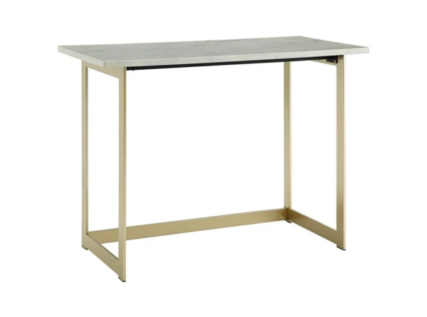 Walker Edison Modern Faux Marble Computer Desk - White Marble & Gold - 42 Inch - Image 4