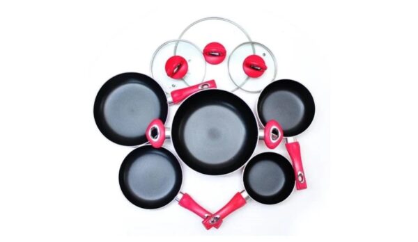 Linsan 8 Piece Aluminum Non-stick Premium Cookware Set With Spiral Bottom - Red