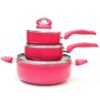 Linsan 8 Piece Aluminum Non-stick Premium Cookware Set With Spiral Bottom - Red - Image 5