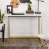 Walker Edison Modern Faux Marble Computer Desk - White Marble & Gold - 42 Inch - Image 3