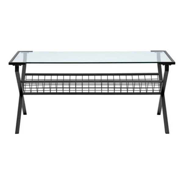 Walker Edison 42" Modern Metal & Glass Coffee Table With Magazine Holder - Black - Image 2