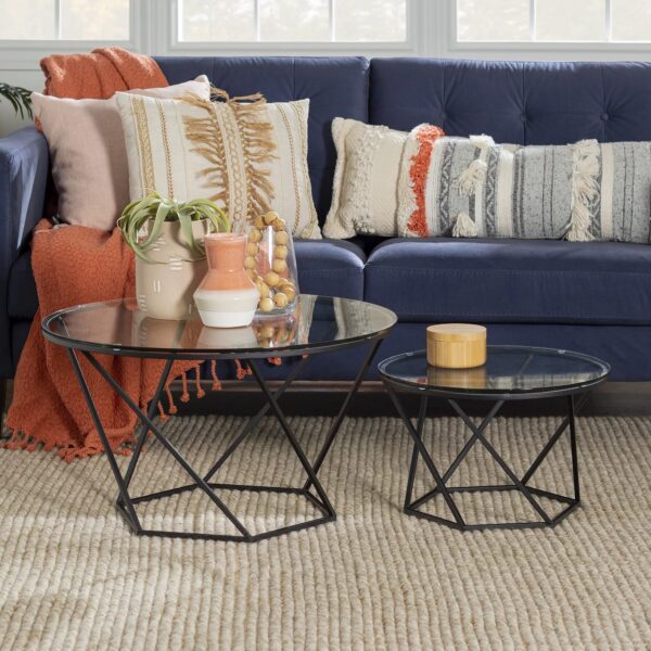 Walker Edison Geometric Glass Nesting Coffee Tables - Black