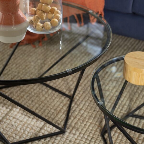 Walker Edison Geometric Glass Nesting Coffee Tables - Black - Image 2
