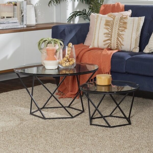 Walker Edison Geometric Glass Nesting Coffee Tables - Black - Image 3