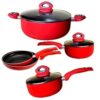 Linsan 5 Piece Aluminum Non-stick Cookware Set - Red - Image 3