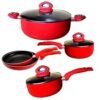 Linsan 8 Piece Aluminum Non-stick Premium Cookware Set With Spiral Bottom - Red - Image 7