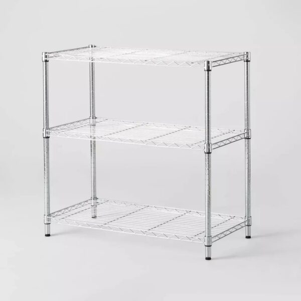 3 Tier Wide Wire Shelf Chrome- Made By Design -93cm x 90.4cm x 45.7cm