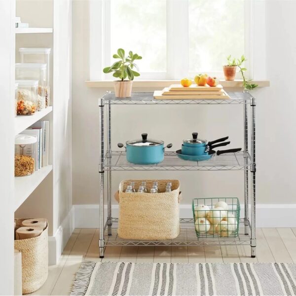 3 Tier Wide Wire Shelf Chrome- Made By Design -93cm x 90.4cm x 45.7cm - Image 3