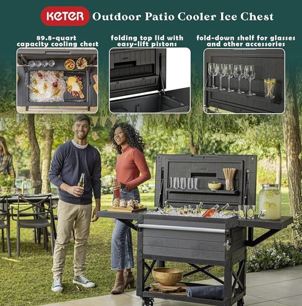 Keter Patio Cooler Beverage Cart & Cooling Chest For Camping & Pool Party - Image 6