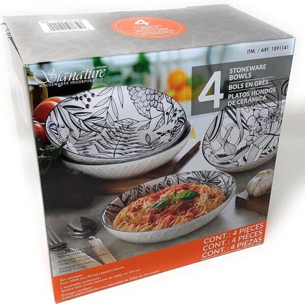 Signature 4 Piece Bowl Set Stoneware Bowls - Microwave And Dishwasher Safe - Image 3