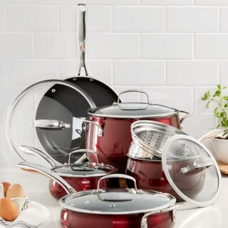 Belgique Aluminum 11-Pc. Cookware Set Red Created for Macy's