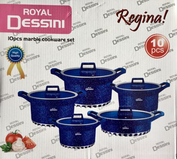 Dessini Regina Marble Non Stick Cookware Set - Blue - 10pcs - Image 2