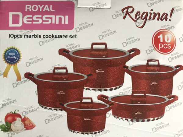 Dessini Regina Marble Non Stick Cookware Set - Red - 10pcs - Image 2