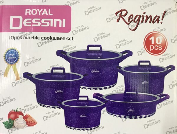 Dessini Regina Marble Non Stick Cookware Set - Purple - 10pcs