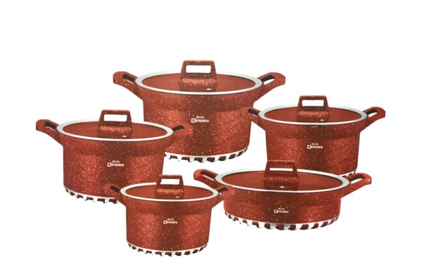 Dessini Regina Marble Non Stick Cookware Set - Red - 10pcs - Image 3