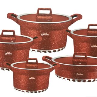 Dessini Regina Marble Non Stick Cookware Set - Red - 10pcs