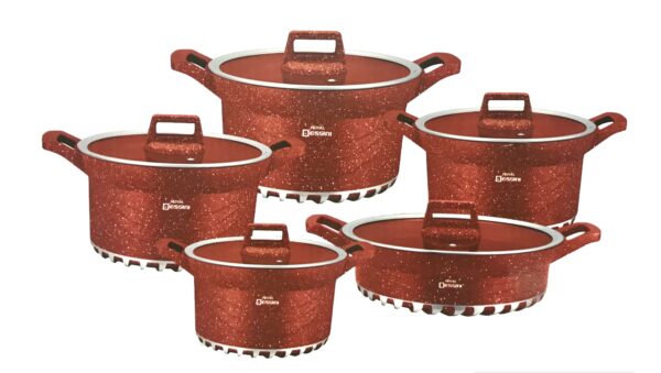 Dessini Regina Marble Non Stick Cookware Set - Red - 10pcs