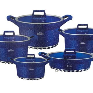 Dessini Regina Marble Non Stick Cookware Set - Blue - 10pcs