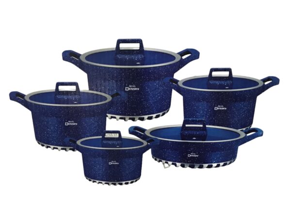 Dessini Regina Marble Non Stick Cookware Set - Blue - 10pcs - Image 3
