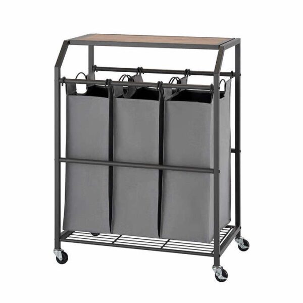 Trinity 3-bag Laundry Cart With Flip-up Top - Image 3