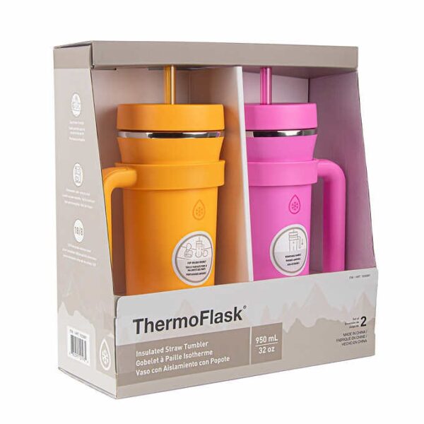 Thermoflask 32oz Insulated Standard Straw Tumbler With Handles - 2pack