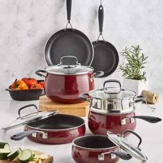 Belgique Nonstick Aluminum Red 12-Pc. Cookware Set, Created for Macy's