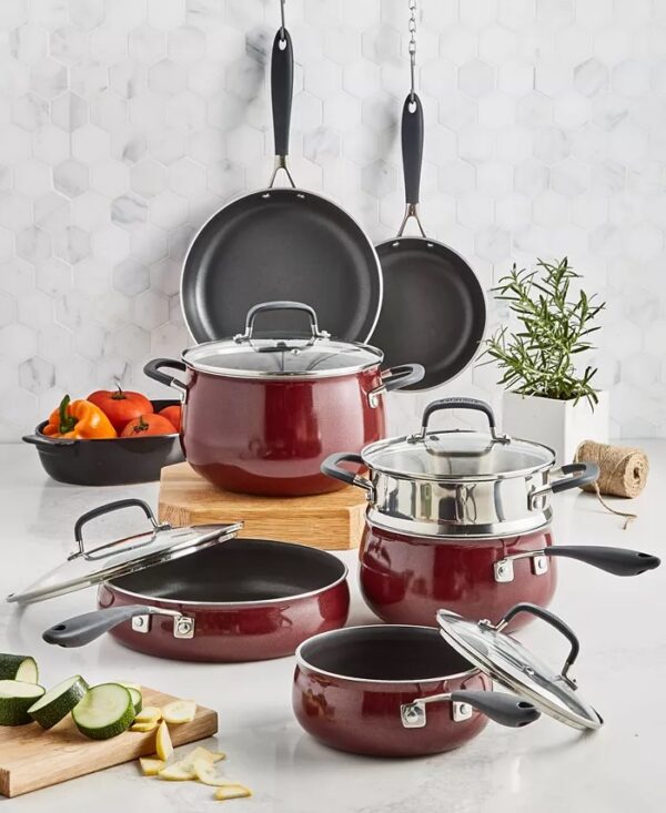 Belgique Nonstick Aluminum Red 12-Pc. Cookware Set, Created for Macy's
