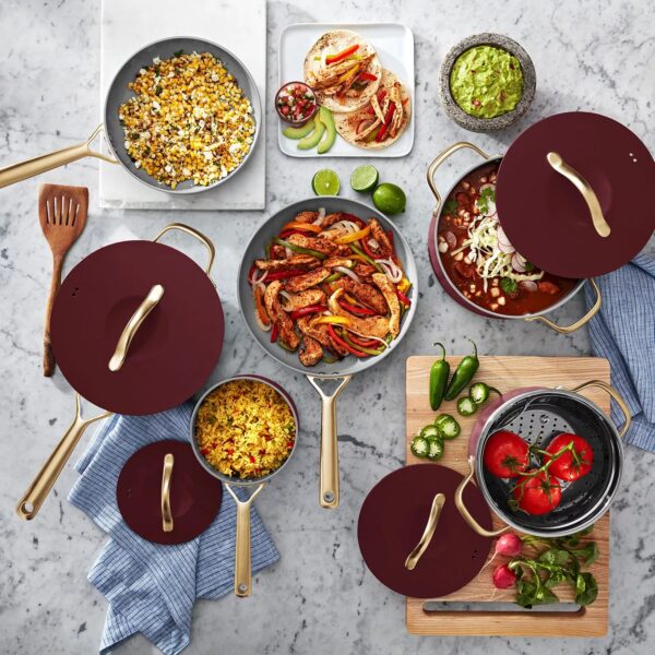 Member's Mark 11-piece Modern Ceramic Cookware Set -Burugundy - Image 2