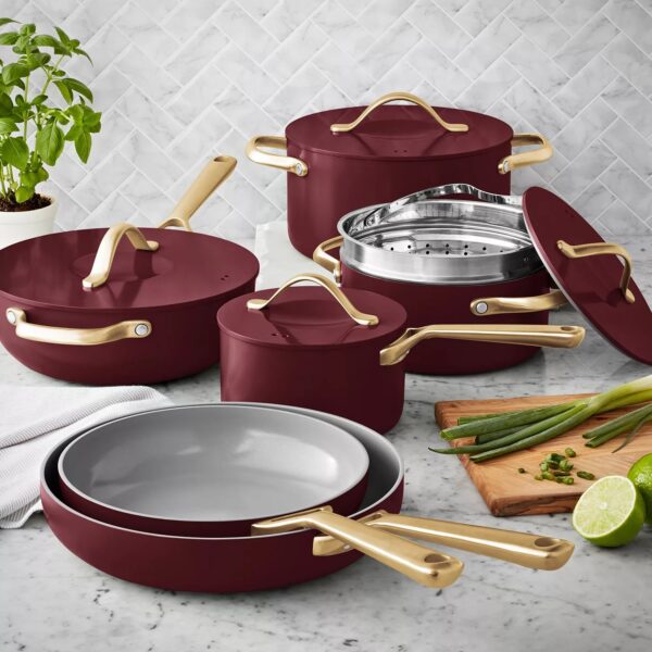 Member's Mark 11-piece Modern Ceramic Cookware Set -Burugundy