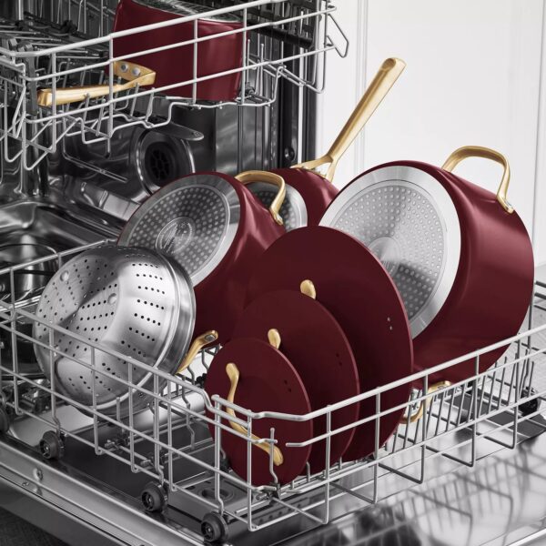Member's Mark 11-piece Modern Ceramic Cookware Set -Burugundy - Image 7