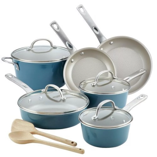 Ayesha Curry Home Collection - 12 Piece Aluminium Nonstick Cookware Set - Twilight Teal - Image 6