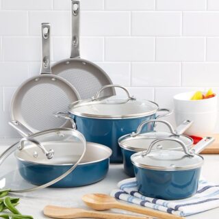 Ayesha Curry Home Collection - 12 Piece Aluminium Nonstick Cookware Set - Twilight Teal